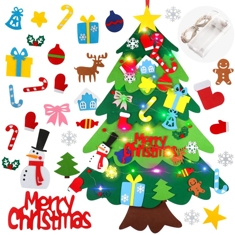 DIY Felt Christmas Tree DIY Kids Toys Xmas Decoration Ornaments Santa Claus Children's Tree Crafts With Light Hanging Gifts