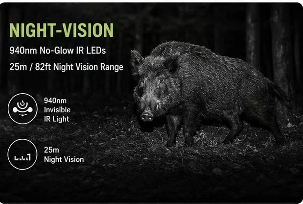 Solar Wildlife 50MP 4K Video Trail Camera with Night Vision 0.3s Motion Activated Waterproof for Outdoor Hunting Garden Monitori