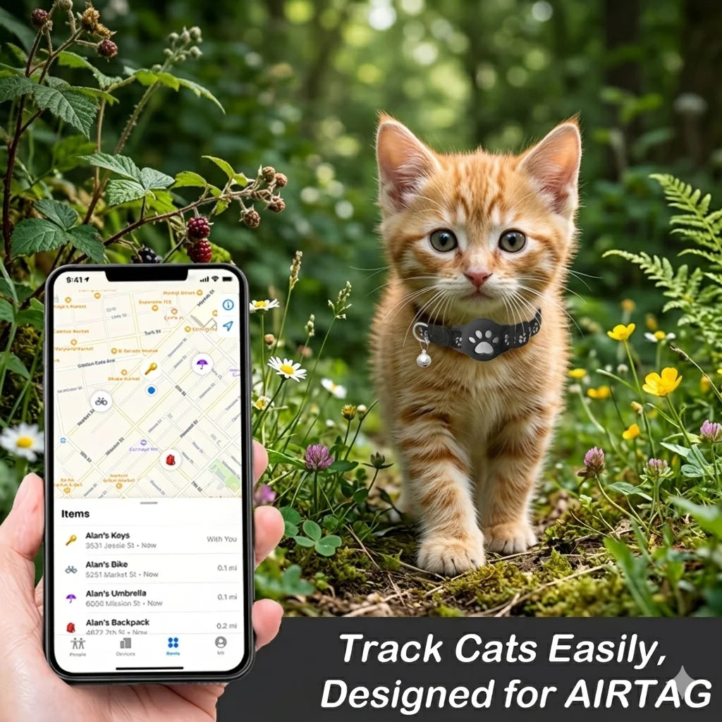 iOS Smart GPS Tracker & Premium Reflective Cat Collar Bundle Secure Adjustable Anti-Lost Location Finder for Kittens