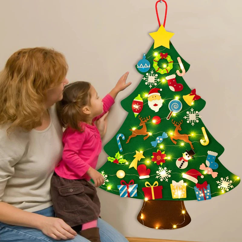 DIY Felt Christmas Tree DIY Kids Toys Xmas Decoration Ornaments Santa Claus Children's Tree Crafts With Light Hanging Gifts