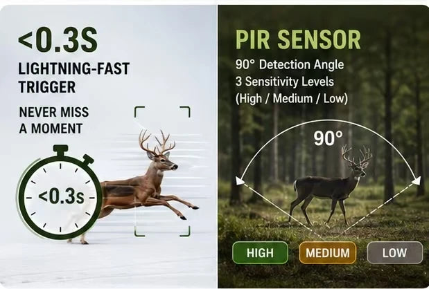 Solar Wildlife 50MP 4K Video Trail Camera with Night Vision 0.3s Motion Activated Waterproof for Outdoor Hunting Garden Monitori