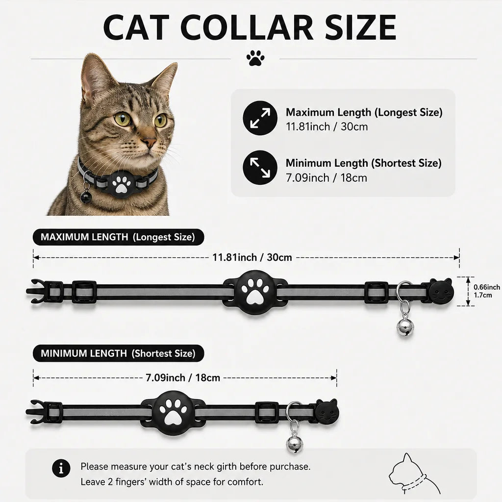 iOS Smart GPS Tracker & Premium Reflective Cat Collar Bundle Secure Adjustable Anti-Lost Location Finder for Kittens