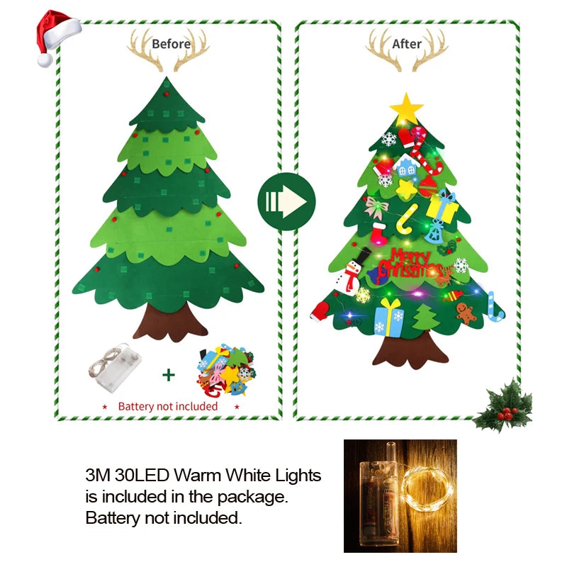 DIY Felt Christmas Tree DIY Kids Toys Xmas Decoration Ornaments Santa Claus Children's Tree Crafts With Light Hanging Gifts
