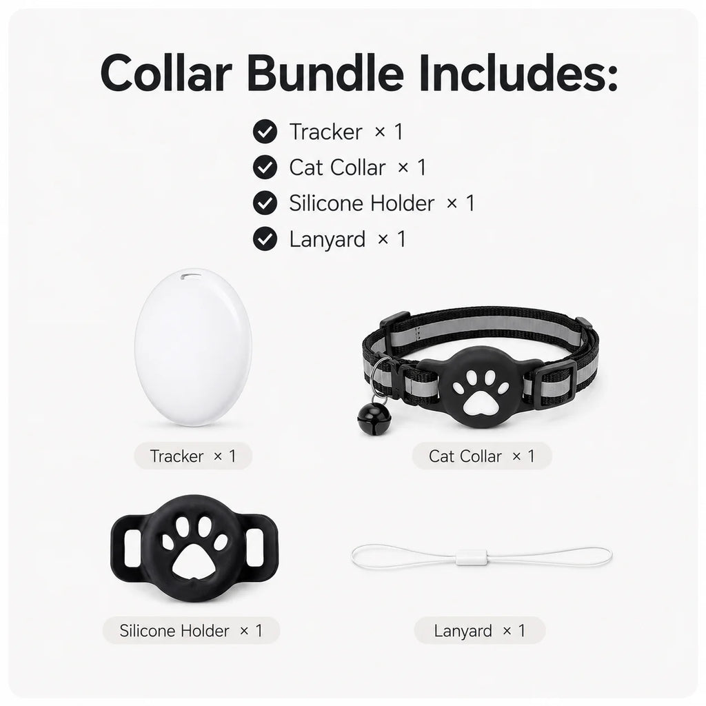 iOS Smart GPS Tracker & Premium Reflective Cat Collar Bundle Secure Adjustable Anti-Lost Location Finder for Kittens