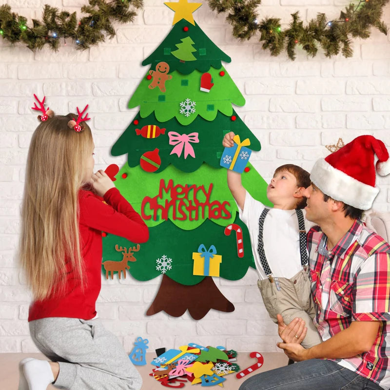 DIY Felt Christmas Tree DIY Kids Toys Xmas Decoration Ornaments Santa Claus Children's Tree Crafts With Light Hanging Gifts