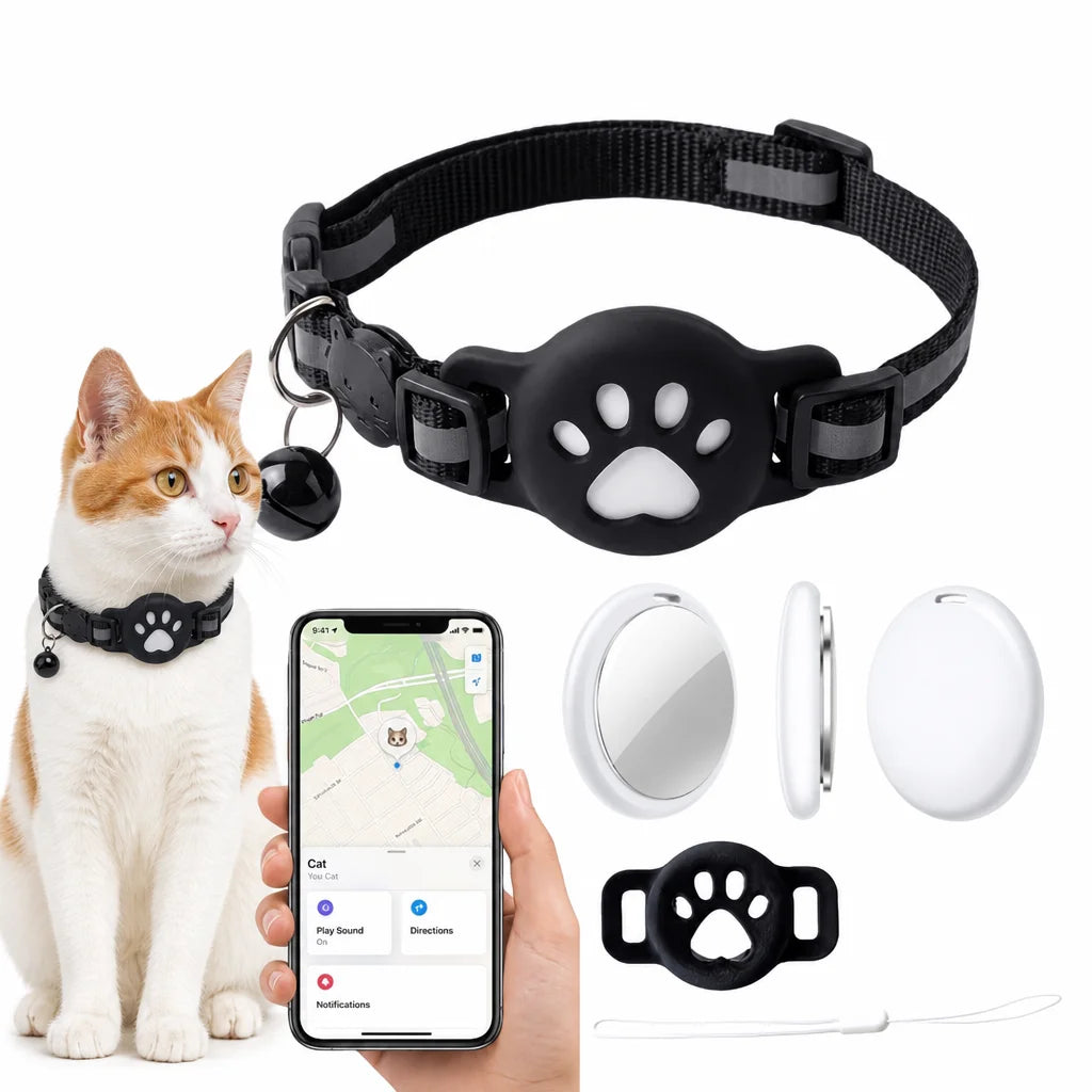 iOS Smart GPS Tracker & Premium Reflective Cat Collar Bundle Secure Adjustable Anti-Lost Location Finder for Kittens