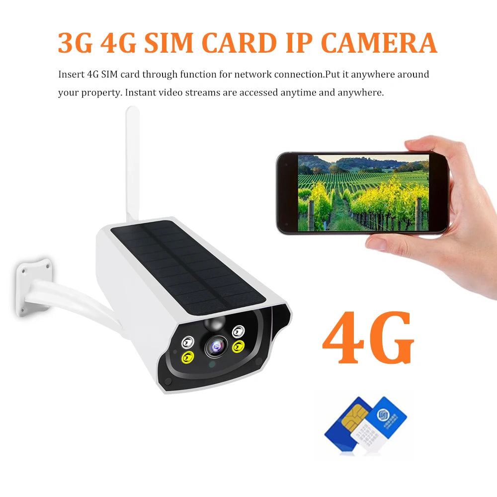 4G Solar IP Camera 1080P Solar Panel Battery Powered Camera Solar Security Camera IP Camera Solar Outdoor PIR Motion Detection