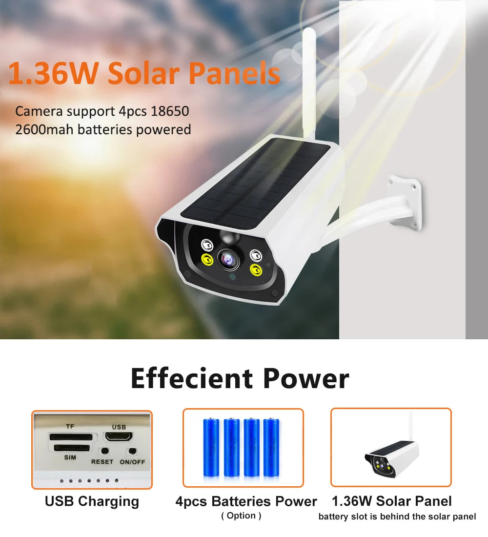 4G Solar IP Camera 1080P Solar Panel Battery Powered Camera Solar Security Camera IP Camera Solar Outdoor PIR Motion Detection