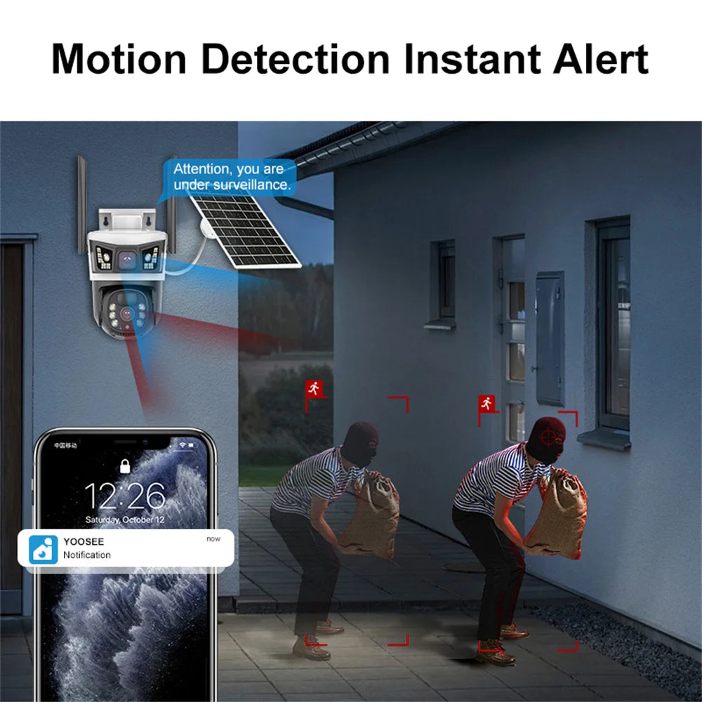 4G Solar Camera Outdoor 12MP 6K Dual Lens Dual Screens Security Video Monitor Cam Night Vision Waterproof CCTV IP Cameras Yoosee