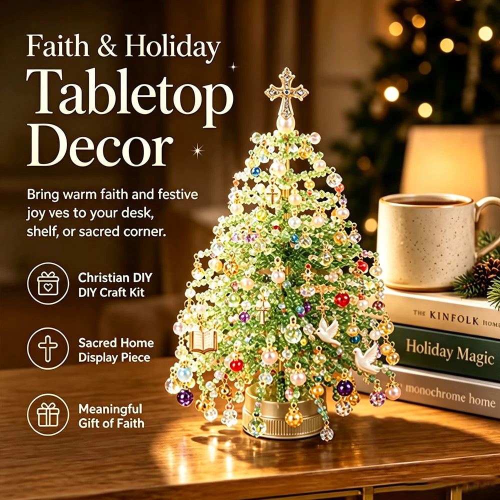 DIY Beaded Tabletop Christmas Tree Kit, Handmade Bead Xmas Desktop Ornament, Holiday Decor Craft Gift