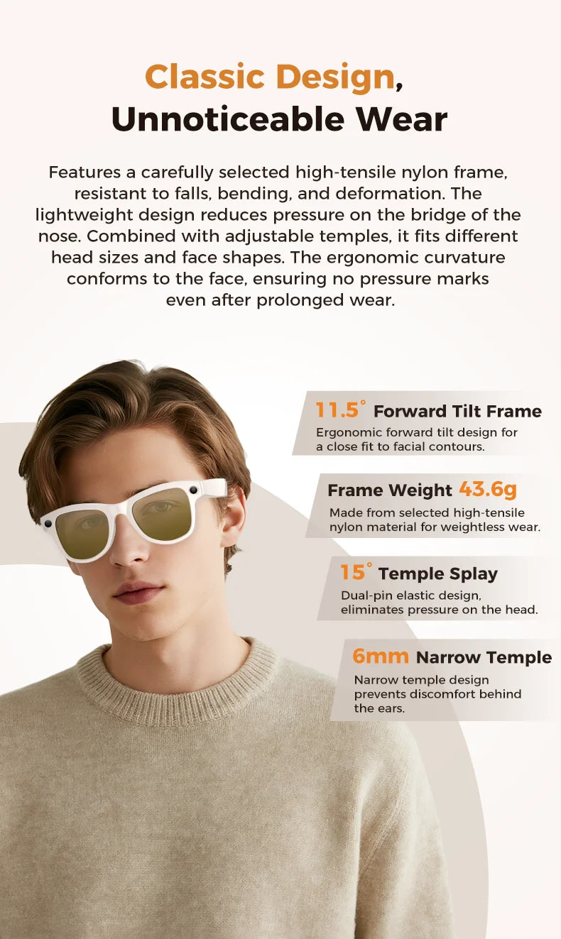 AI Smart Glasses 4KHD Camera 3600mAh Charging Case 120+Language Translation Bluetooth Call Music Sunglasses Outdoor Color Change
