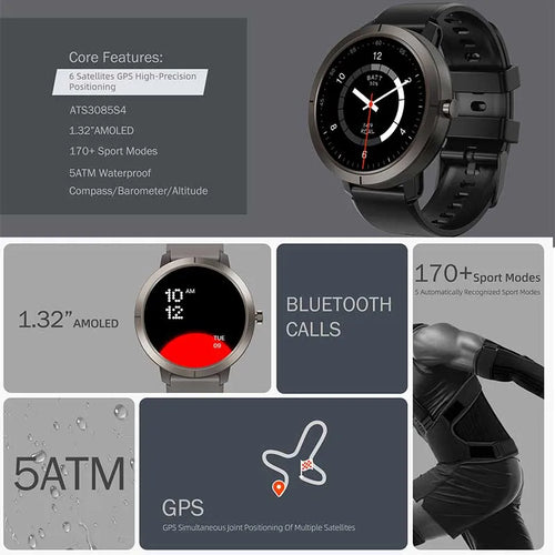 2026 GPS Smart Watch AMOLED 1.32 HD BT Call 5ATM Waterproof 170 Sport Modes 360mAh Large Battery Replaceable Strap Smart Watch
