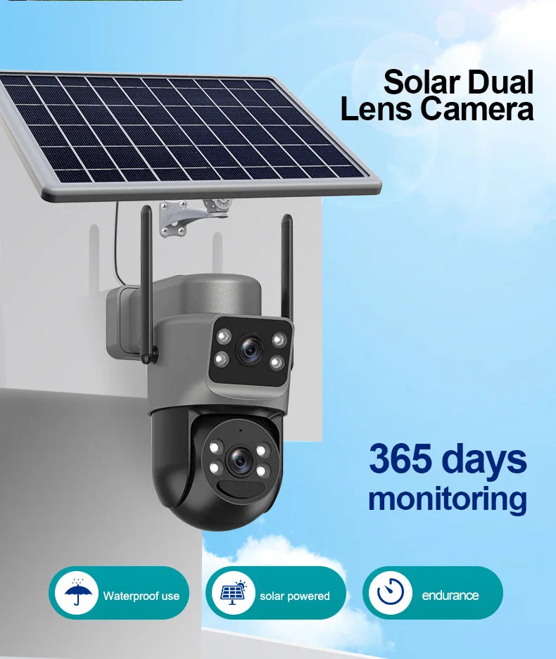 2.8'' 8MP Solar Camera Outdoor Dual Lens Wireless WIFI Surveillance IP Camera PIR Human Detection Solar Security CCTV Cam