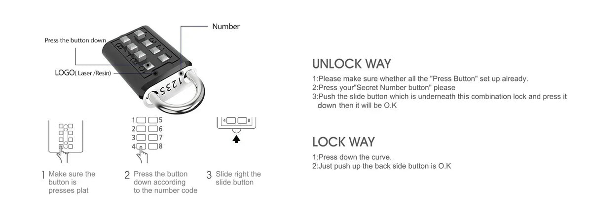 8 Digit Padlock Outdoor Waterproof Combination Zinc Alloy Travel Luggage Lock with Key for Suitcase Backpack Anti-Theft