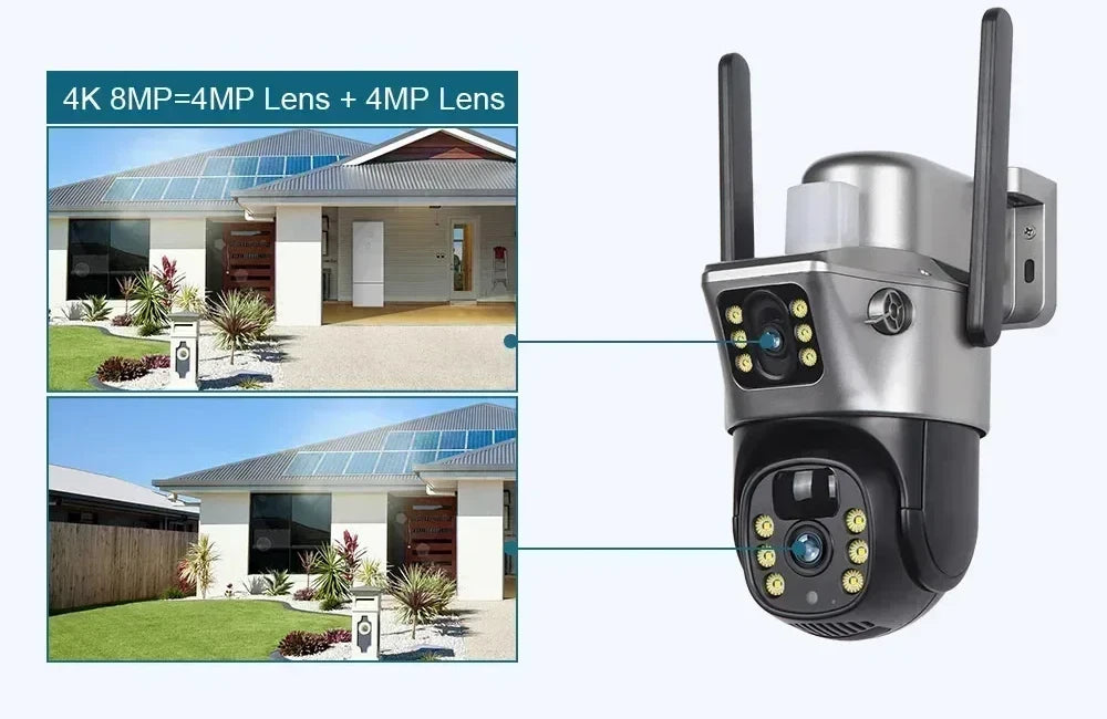 4K 8MP 5G&2.4GHZ WiFi Solar Camera Dual Lens Dual Screen CCTV Camaras PIR Detection EseeCloud Surveillance Battery PTZ Cameras