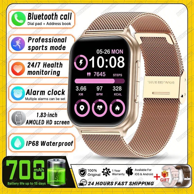 2026 New Smartwatches Men Women Sports Fitness Tracker IP68 Waterproof Built-in 24H Heart Rate 700 mAh Battery Call Smart Watch