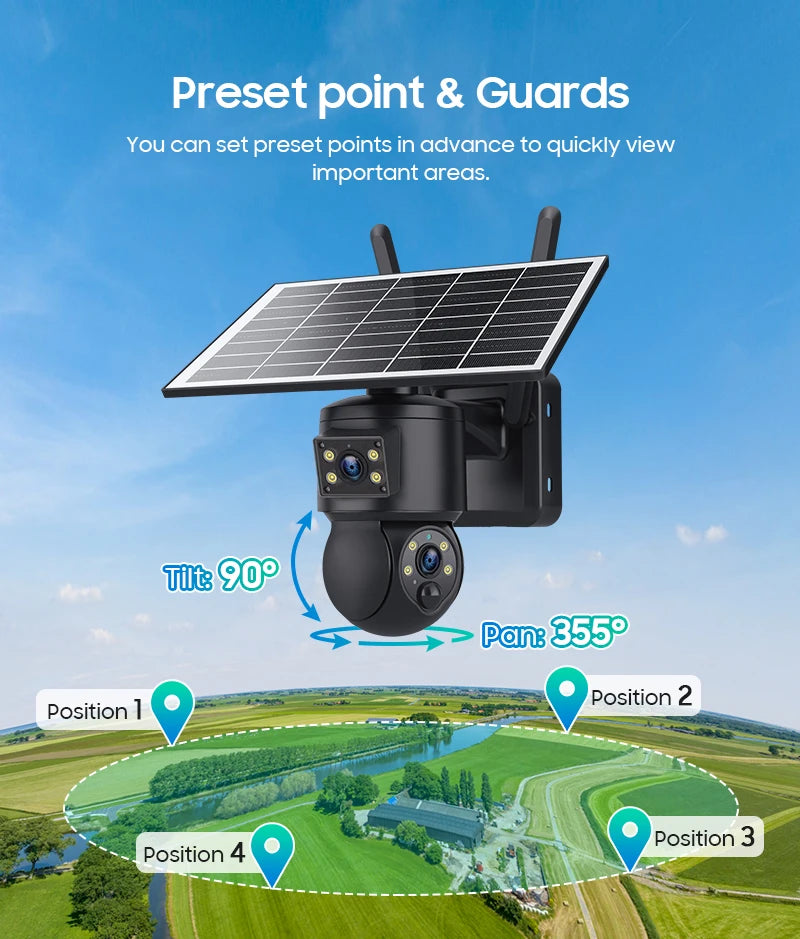 6MP Ubox APP Solar Power Dual Lens WIFI IP Camera Full Color AI Humanoid Detection Home Security CCTV Monitor