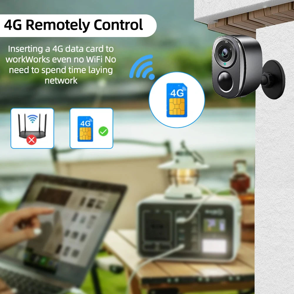 5MP 4G Solar Camera WiFi Wireless IP Security Camera Outdoor Surveillance Night Vision Battery Waterproof Two-Way Audio Tracking