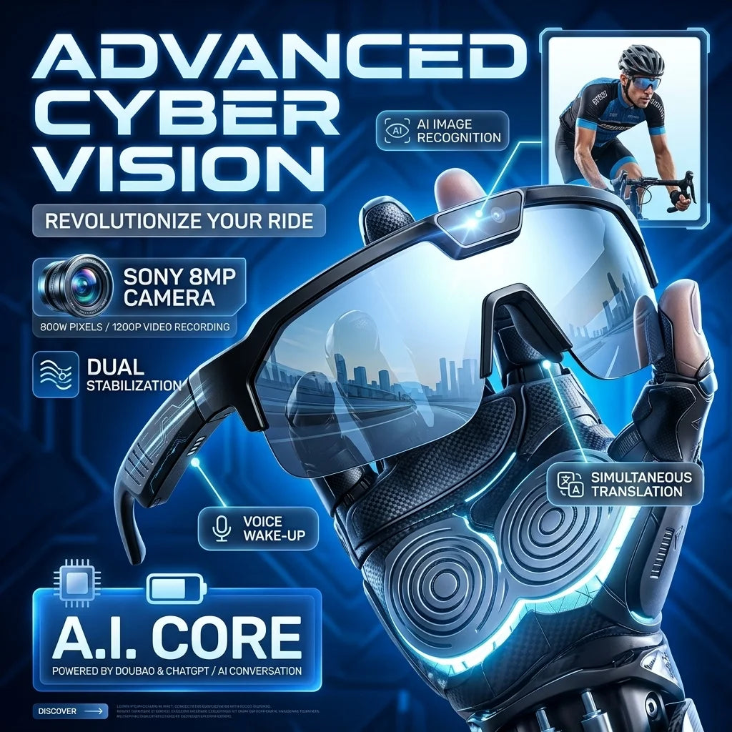 2026 New AI Camera Glasses, 1200P HD Video Recording, 30MP Photo Shooting, Voice Assistant, WiFi Sync for Cycling Hiking Travel