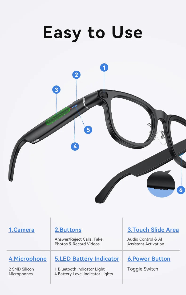 AI Smart Audio image Glasses, 3600mAh Charging Case, Hands-Free Call, Open-Ear Headphones, for Driving, Running, Daily Use