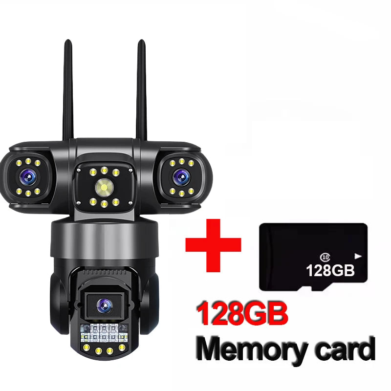 Solar Camera Outdoor Three Lens Three Screens PTZ IP Camera PIR Human Detect CCTV Security Built-in Battery 15MP 8K WIFI Camera