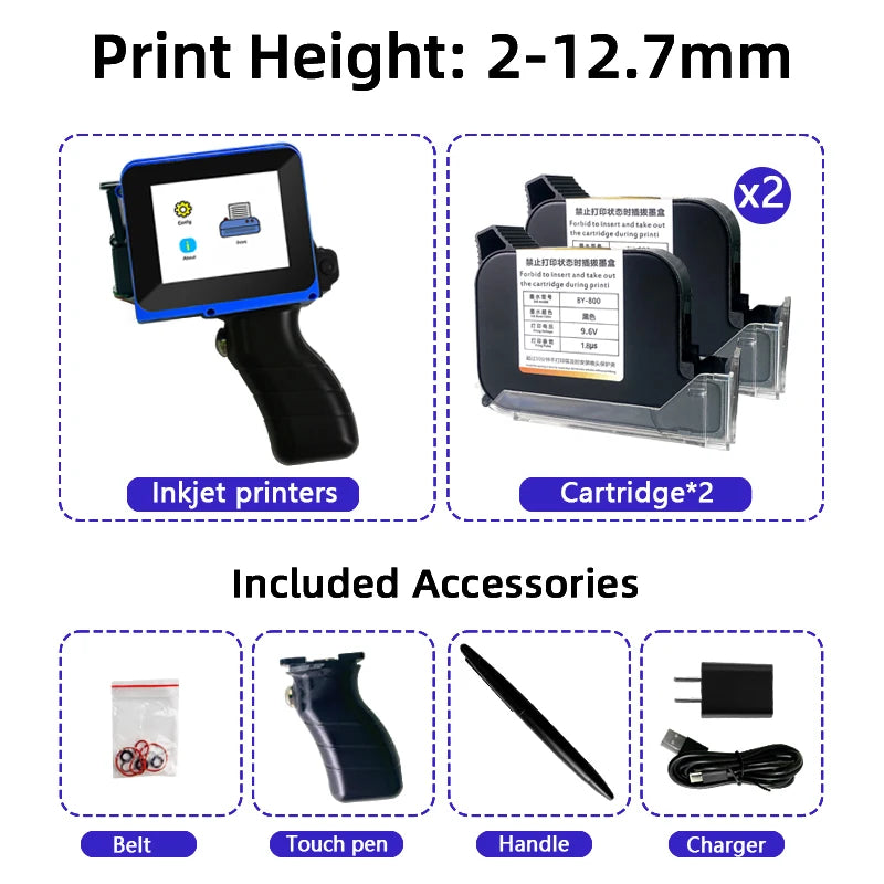 Mini Date Printer Inkjet Portable Coding Machine Bottle Box Plastic Bags Logo Text QR Code Serial Number