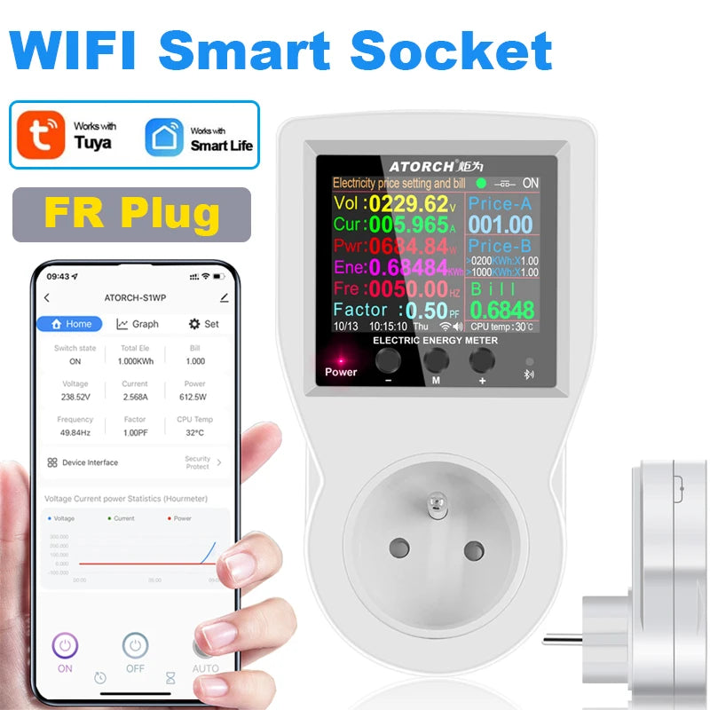 AC85-265V 16A Tuya WIFI Smart Socket Digital Wattmeter Electricity Consumption Power Kwh With Switch Power Energy Meter