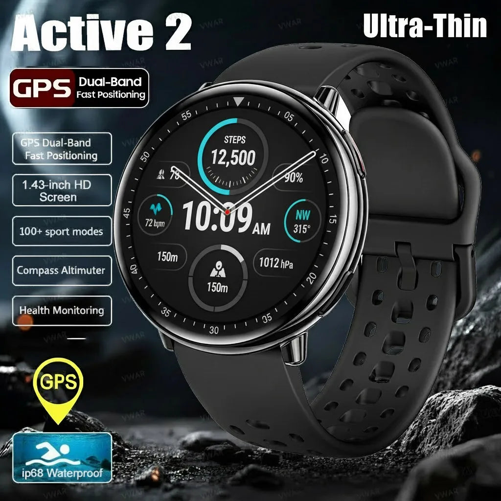 2026New Active 2 Smart Watch Built-in GPS for Women Men IP68 Waterproof Sports Watches Heart Rate Monitor Ultra-Thin Smartwatch