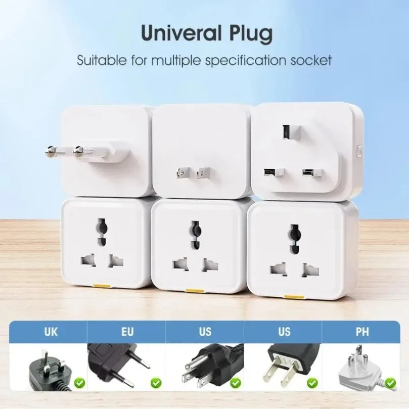 16A Tuya WiFi Smart Plug Travel Conversion Socket UK EU US Standard Power Monitor Timer Remote Control Smart Home Outlet