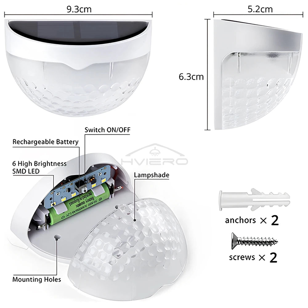 Solar Lights 6LED Half Round Ladder Waterproof Bright Courtyard Garden Hedge Balcony Night Lamps Induction Decoration Lighting