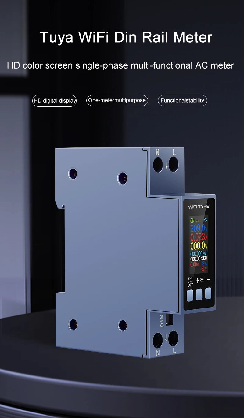 Tuya WiFi 8 In1 Smart Circuit Breaker Power Meter AC 85-290V Smart Switch Energy Meter APP Control with LCD Voltage Protection