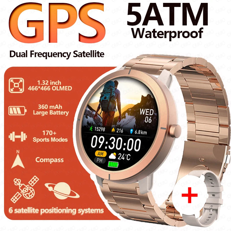 2026 GPS Smart Watch AMOLED 1.32 HD BT Call 5ATM Waterproof 170 Sport Modes 360mAh Large Battery Replaceable Strap Smart Watch