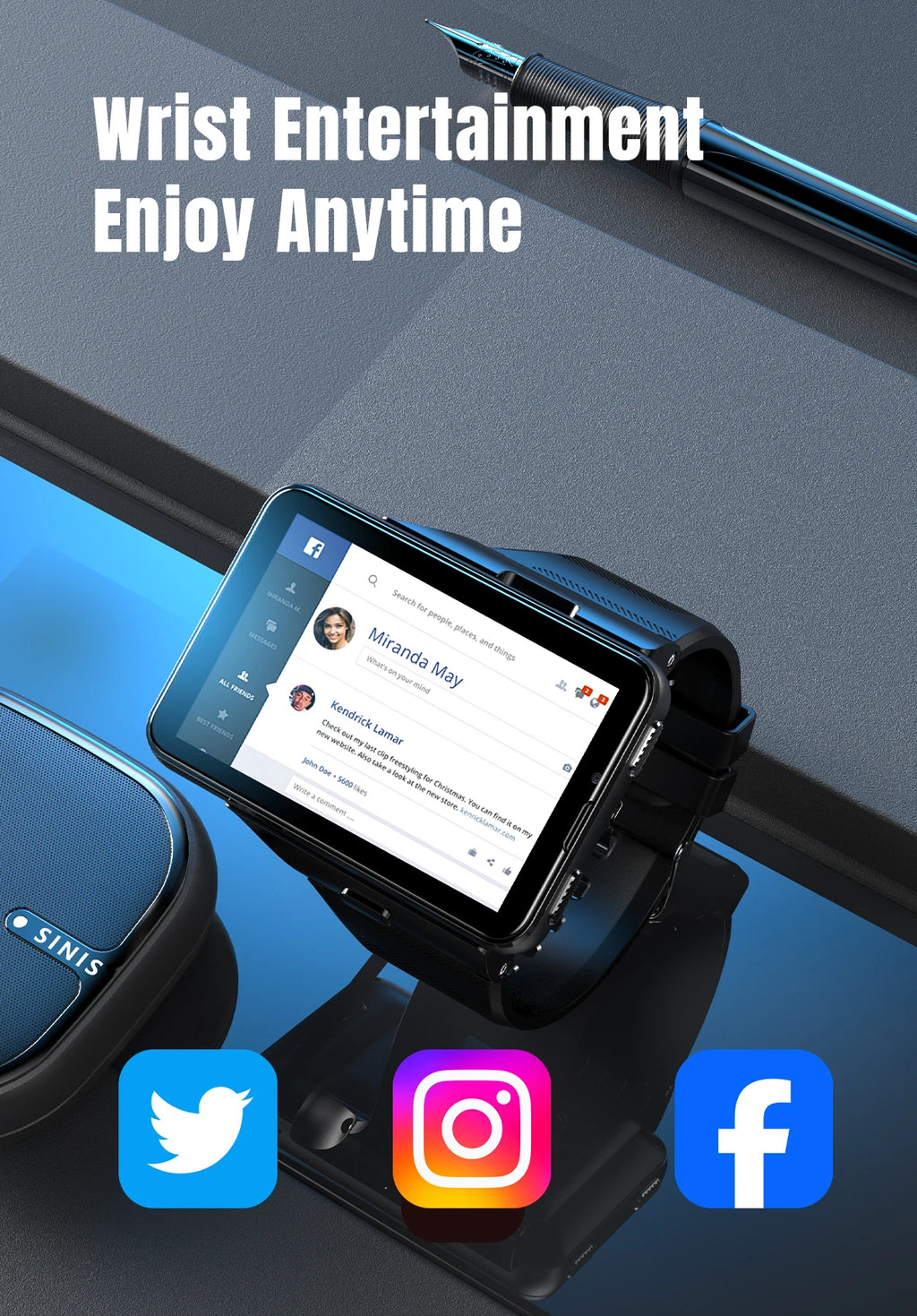 2026New 4G Sports SmartWatch S999 2.88 Inch Quad Core Android 9.0 OS Smartwatch 2300 MAh 13MP Camera 4GB/64GB Heart Rate Monitor