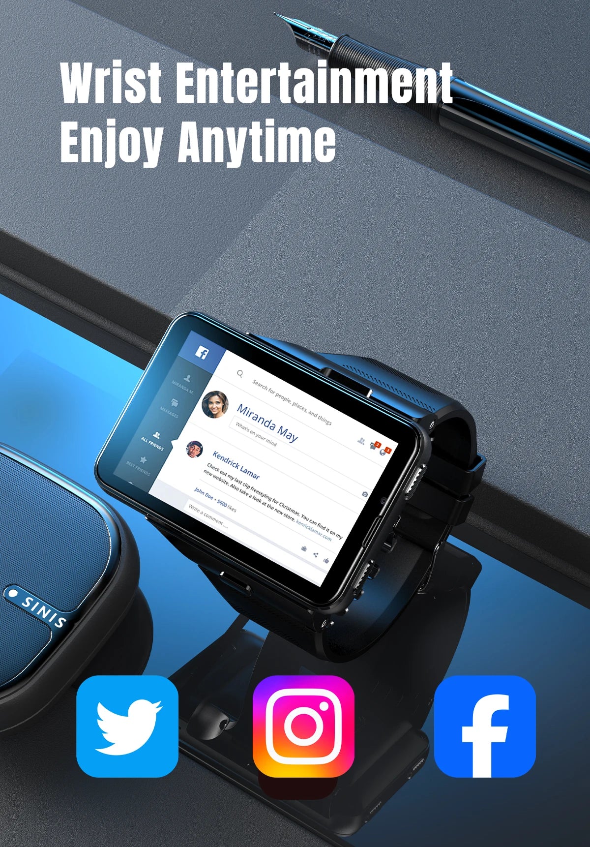 2026New 4G Sports SmartWatch S999 2.88 Inch Quad Core Android 9.0 OS Smartwatch 2300 MAh 13MP Camera 4GB/64GB Heart Rate Monitor