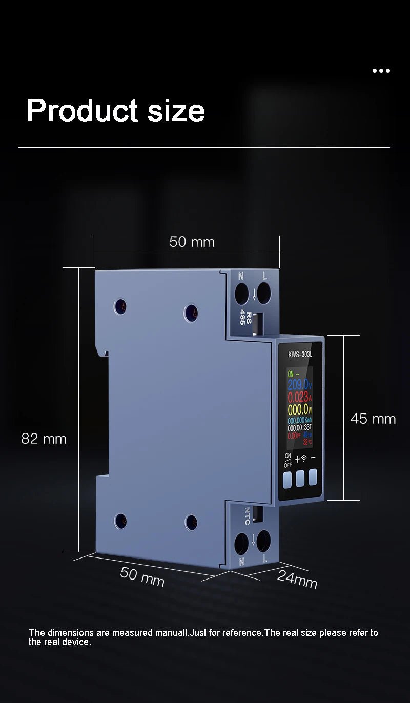 Tuya WiFi 8 In1 Smart Circuit Breaker Power Meter AC 85-290V Smart Switch Energy Meter APP Control with LCD Voltage Protection