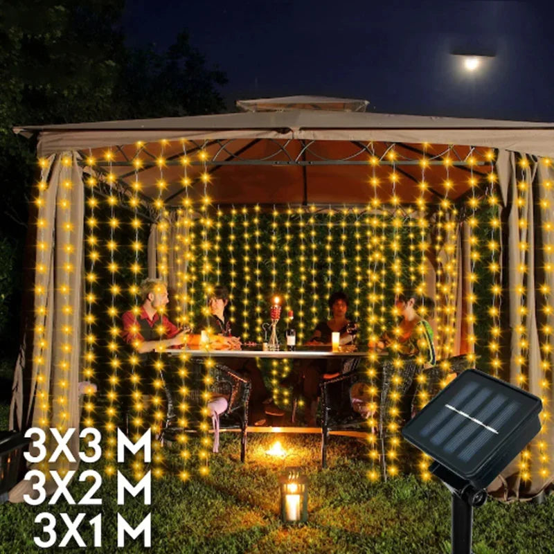 Solar LED Curtain Light Outdoor Garland Solar Fairy String Light Copper Wire Lamps for Garden Yard Wedding Party Holiday Decor