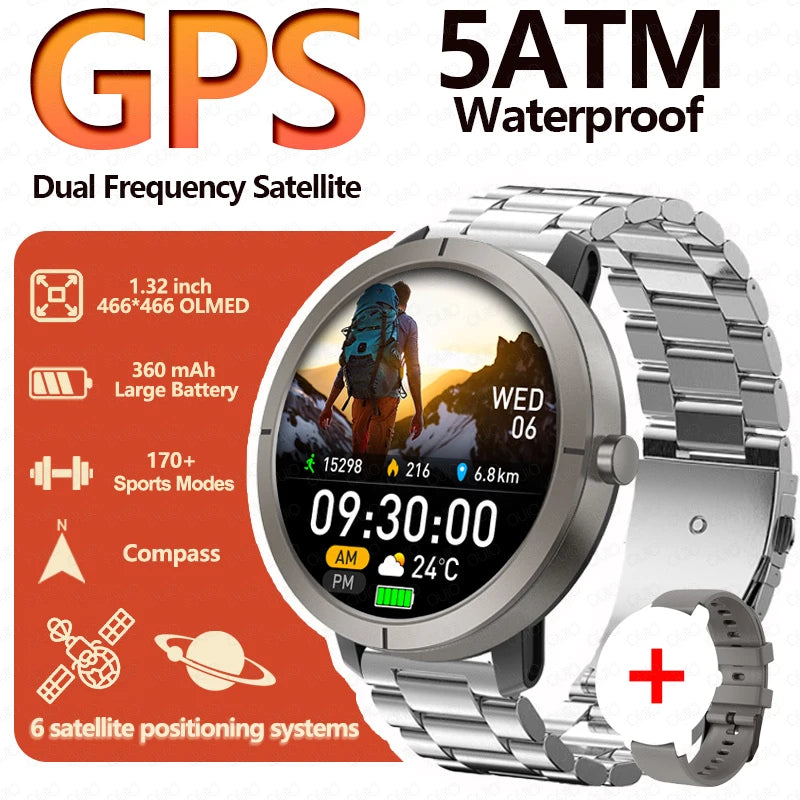 2026 GPS Smart Watch AMOLED 1.32 HD BT Call 5ATM Waterproof 170 Sport Modes 360mAh Large Battery Replaceable Strap Smart Watch