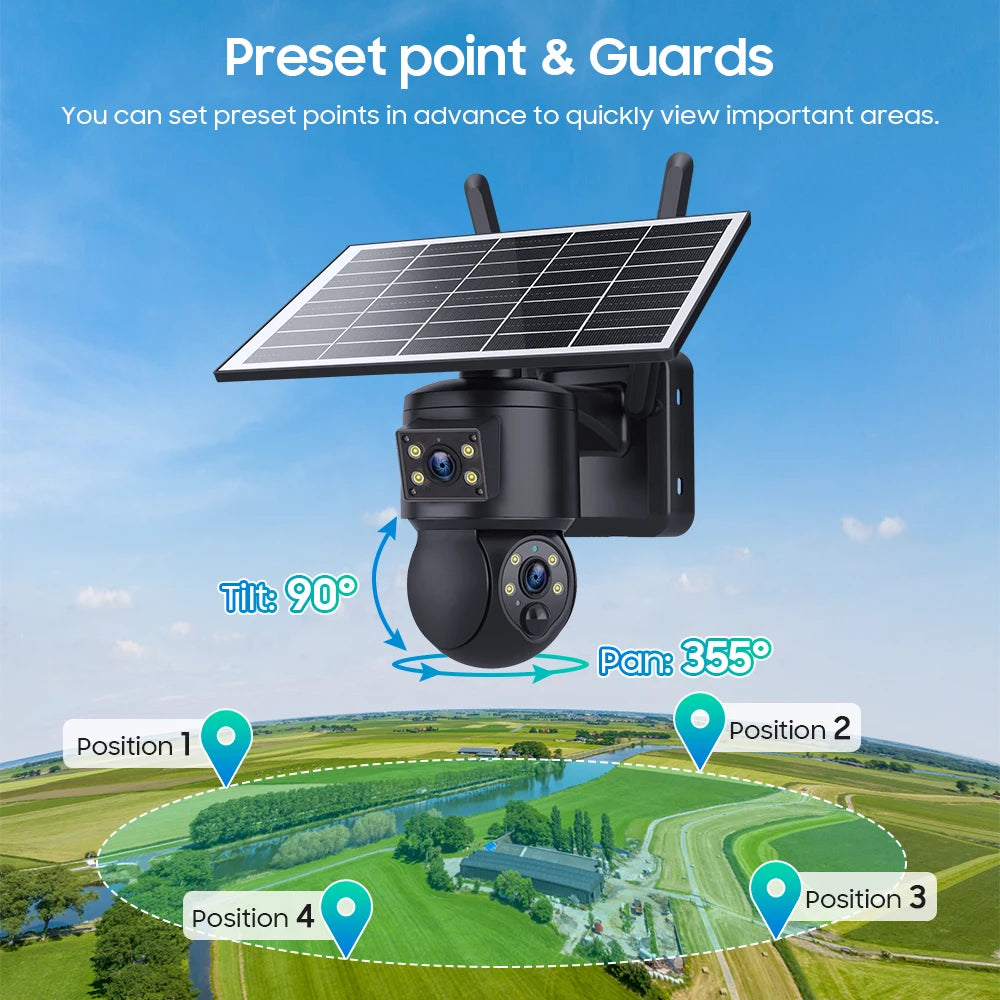 6MP Ubox APP Solar Power Dual Lens WIFI IP Camera Full Color AI Humanoid Detection Home Security CCTV Monitor