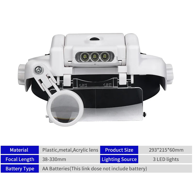 LED Magnifier 1.5x 2x 2.5x 3x 3.5x 8x Magnifying Glasses for Jewelry Watch Electronic Repair Hands-Free Loupe
