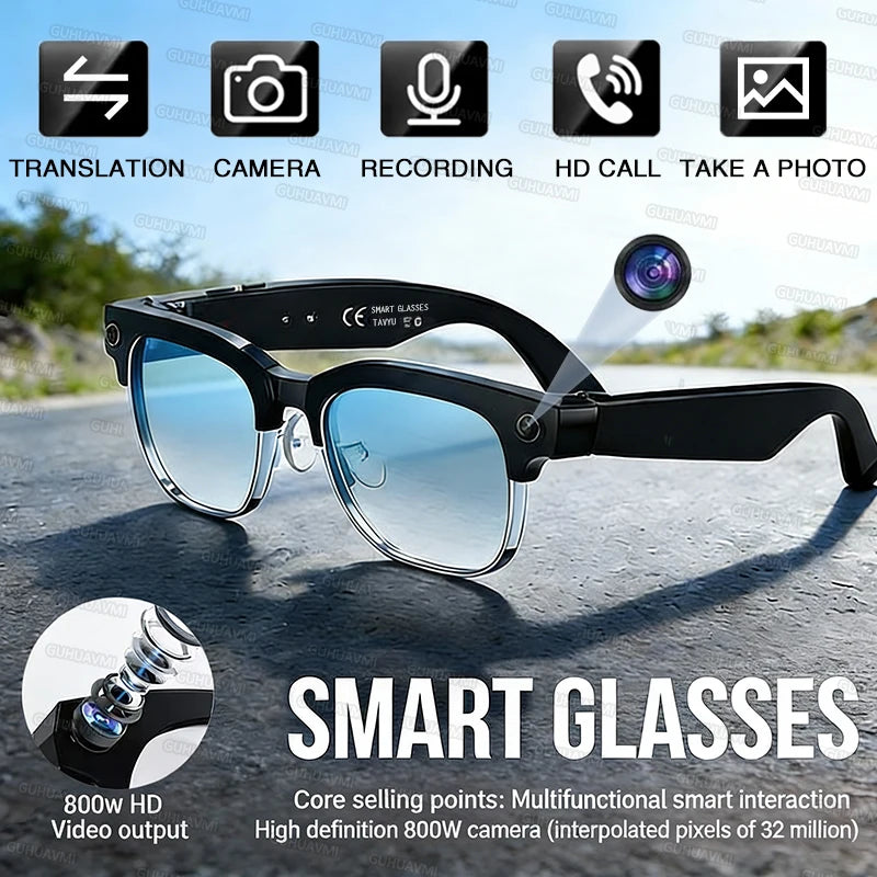2026 New AI Smart Glasses 800W HD Camera Glasses Photo Recognition Video Record Translation Call Waterproof Sunglasses Men Women