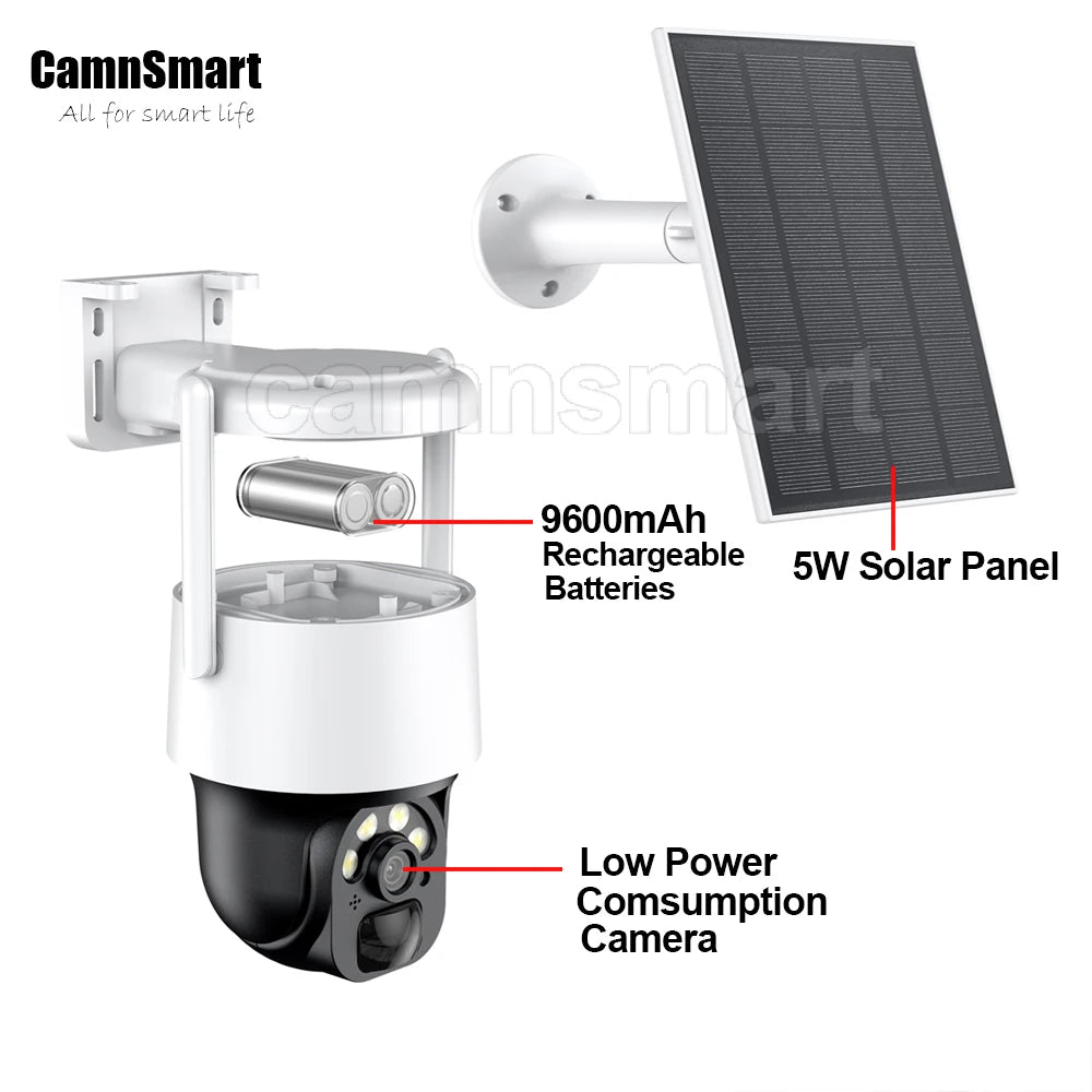 Tuya Solar WIFI Outdoor Camera Wireless Built-in 9600mAh Battery 3MP PTZ PIR Human Detection Two Way Talk 4X Zoom Security  Home
