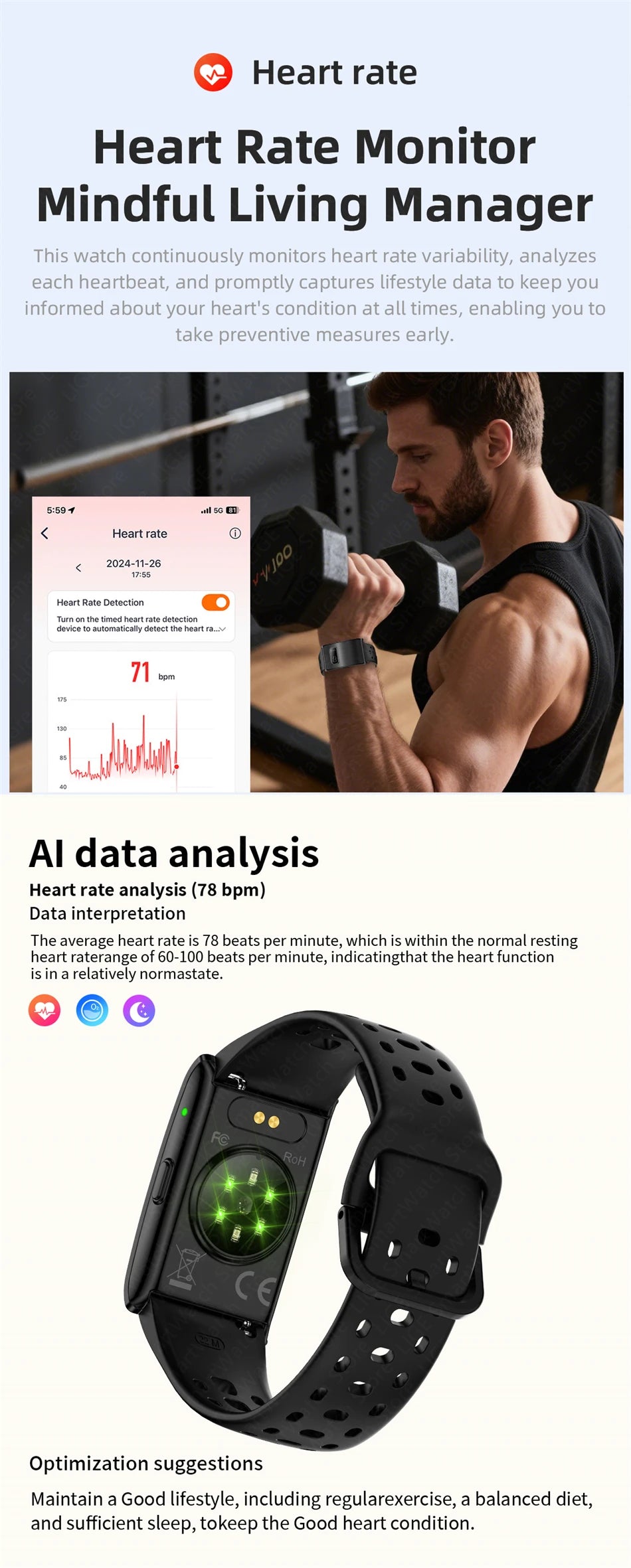 2026 No Screen Smart Watch for Men Women Waterproof Sport Electronic Bracelet Fitness Tracker Heart Rate Sleep Monitor Pedometer