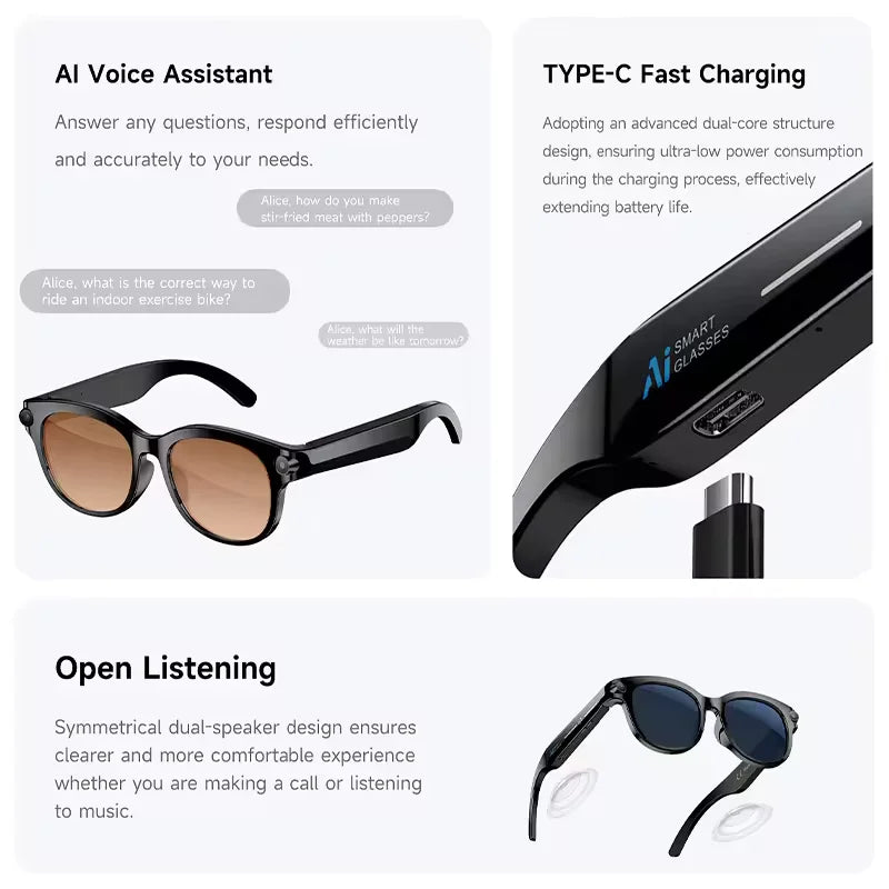 M89-S AI Smart Glasses Equipped with High-Definition 1080P Camera Translation AI Voice Assistant Music Playback and LED Lighting