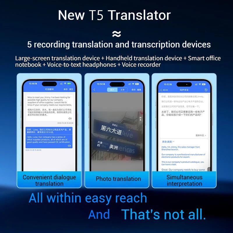 UURMI T5 AI Translator: 144 Languages, 0.5s Speed, 98% Accuracy, 16 Offline, Photo/Video Translate, 60-Day Battery, 5G Free