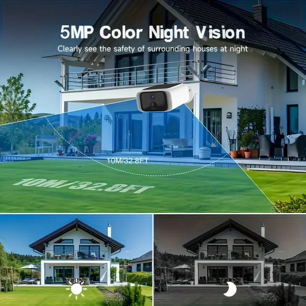 2K Solar Security Camera Wireless Outdoor 2.4/5G WiFi Cameras for Home with Fix Solar Panel Two-Way Talk Waterproof Surveillance