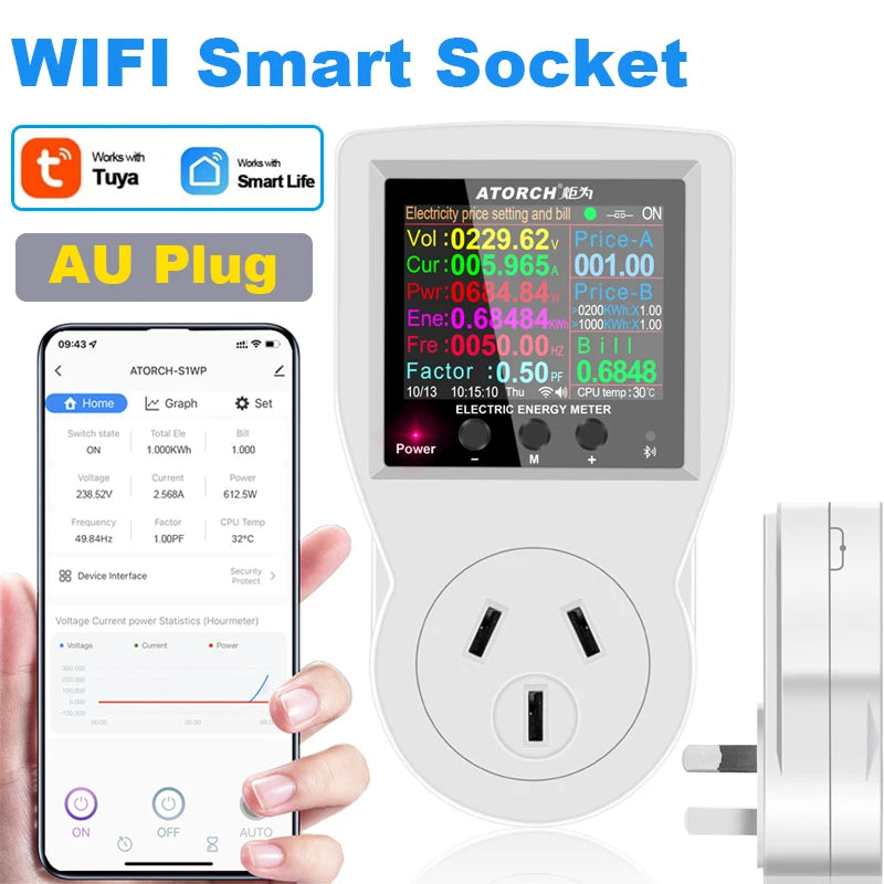 AC85-265V 16A Tuya WIFI Smart Socket Digital Wattmeter Electricity Consumption Power Kwh With Switch Power Energy Meter