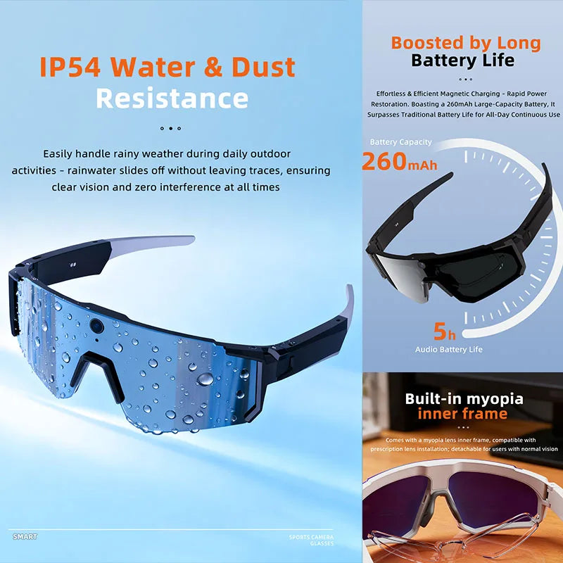 2026 New AI Smart Glasses 800W Camera HD Anti-shake Bicycle Riding Shooting&recording IP54 Water & Dust Translation Smartglasses