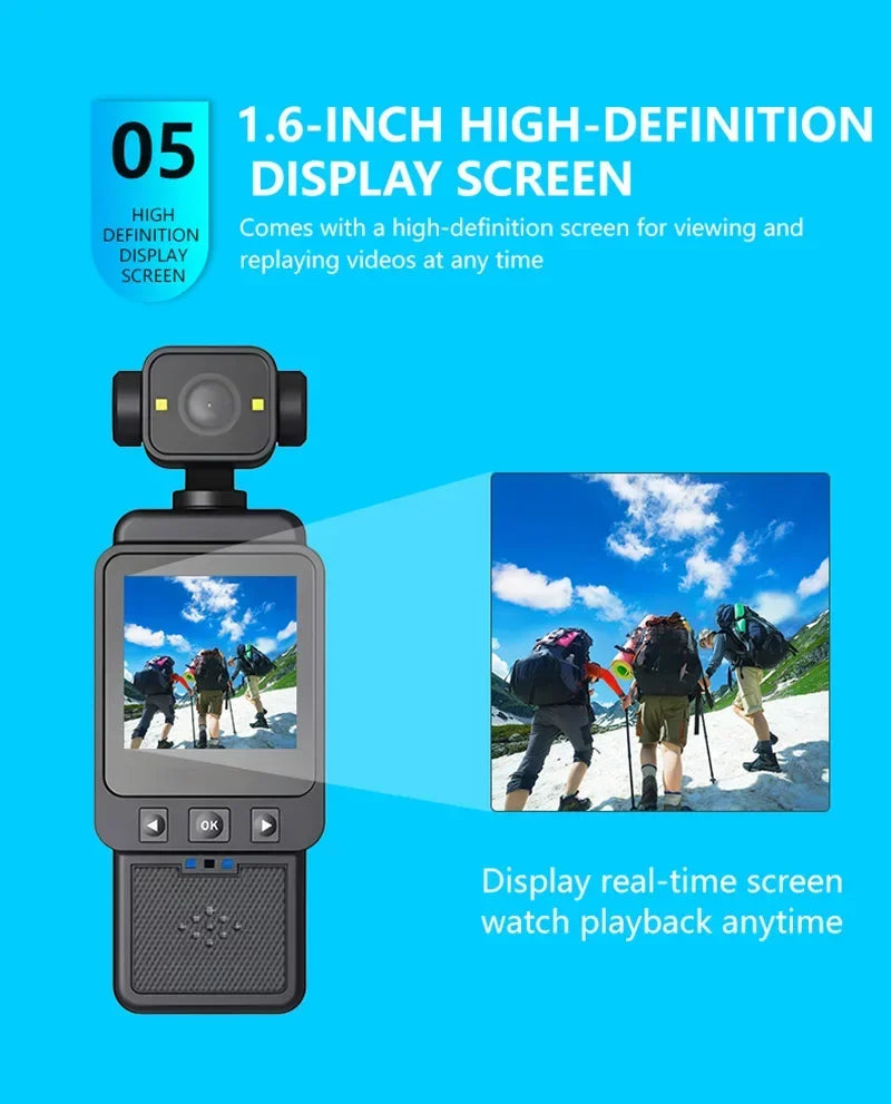 2026 New Handheld Sports Camera With180 Degree Rotating Lens 4K HD Wireless Wifi Video Recorder Built-in Fill Light Camera