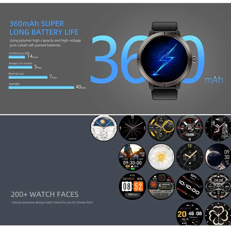 2026 GPS Smart Watch AMOLED 1.32 HD BT Call 5ATM Waterproof 170 Sport Modes 360mAh Large Battery Replaceable Strap Smart Watch