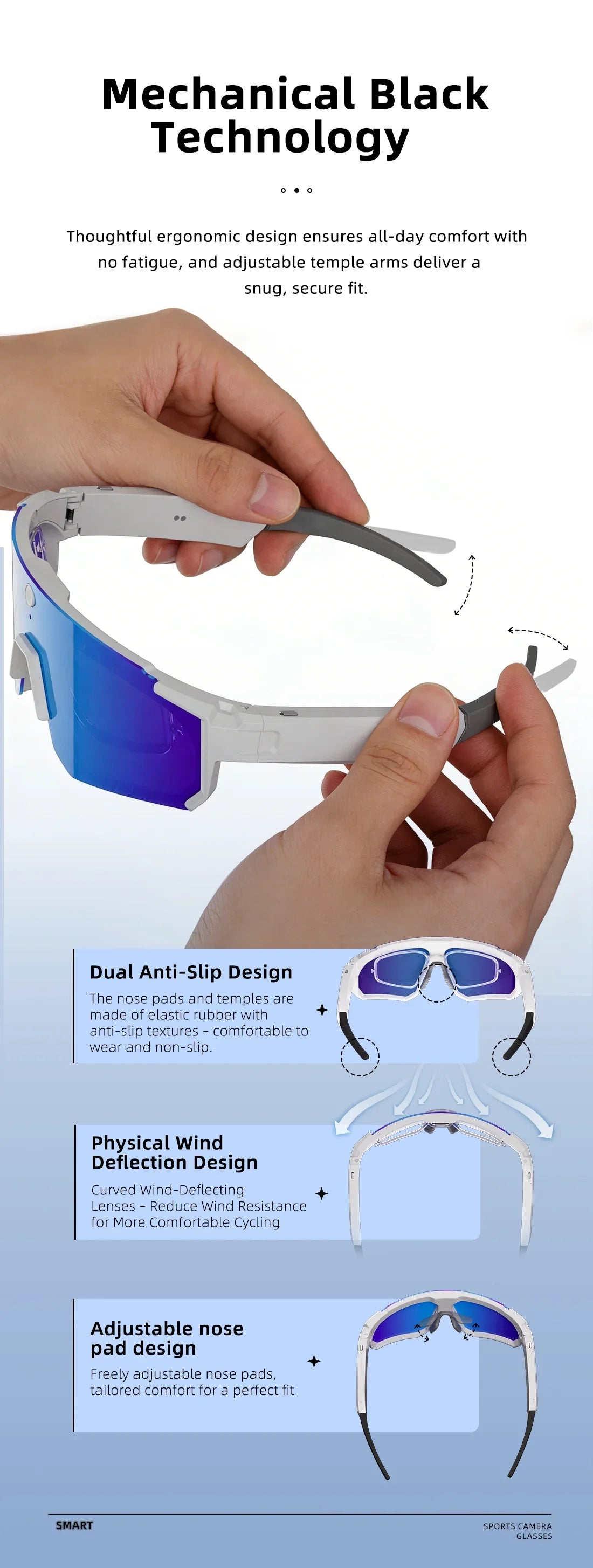 2026 New AI Smart Glasses 800W Camera HD Anti-shake Bicycle Riding Shooting&recording IP54 Water & Dust Translation Smartglasses